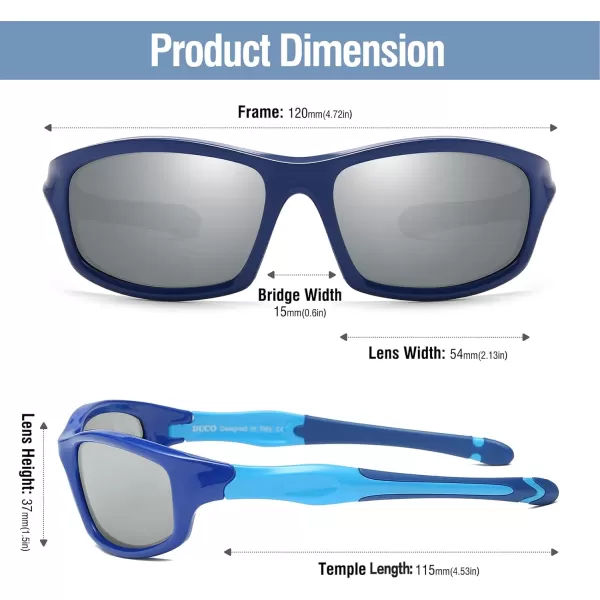 DUCO Kids Sunglasses Boys Girls Sports Polarized Sunglasses Youth Baseball Sunglasses for Kids UV Protection Age 610 K006Blue Frame Blue Temple Mirror Lens