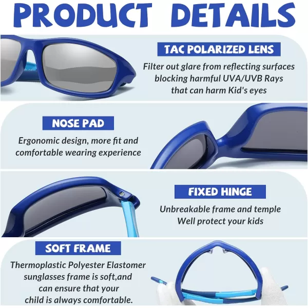 DUCO Kids Sunglasses Boys Girls Sports Polarized Sunglasses Youth Baseball Sunglasses for Kids UV Protection Age 610 K006Blue Frame Blue Temple Mirror Lens