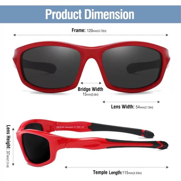 DUCO Kids Sunglasses Boys Girls Sports Polarized Sunglasses Youth Baseball Sunglasses for Kids UV Protection Age 610 K006Red Frame Black Temple Grey Lens