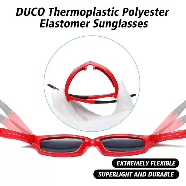 DUCO Kids Sunglasses Boys Girls Sports Polarized Sunglasses Youth Baseball Sunglasses for Kids UV Protection Age 610 K006Red Frame Black Temple Grey Lens