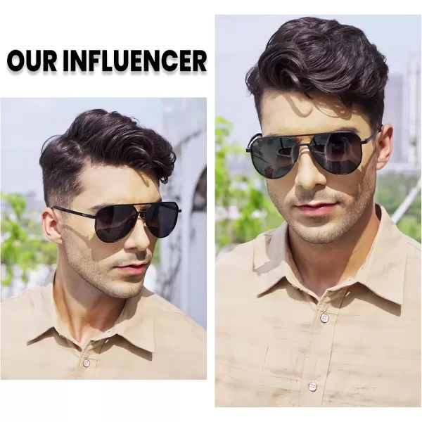 DUCO Mens Sunglasses Retro Oversized Metal Frame Vintage Polarized Sunglasses for Women Fashion Shades UV Protection DC3039Black Frame Grey Lens