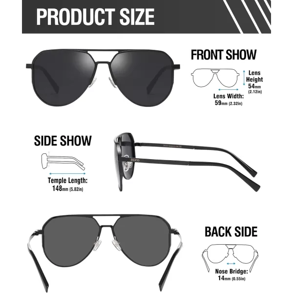 DUCO Mens Sunglasses Retro Oversized Metal Frame Vintage Polarized Sunglasses for Women Fashion Shades UV Protection DC3039Black Frame Grey Lens