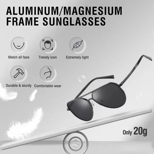 DUCO Mens Sunglasses Retro Oversized Metal Frame Vintage Polarized Sunglasses for Women Fashion Shades UV Protection DC3039Black Frame Grey Lens