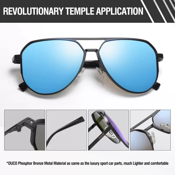 DUCO Mens Sunglasses Retro Oversized Metal Frame Vintage Polarized Sunglasses for Women Fashion Shades UV Protection DC3039Black Frame Revo Blue Lens