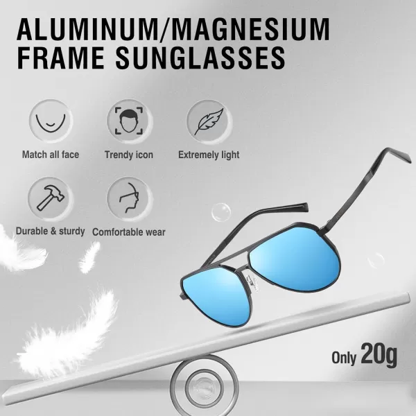 DUCO Mens Sunglasses Retro Oversized Metal Frame Vintage Polarized Sunglasses for Women Fashion Shades UV Protection DC3039Black Frame Revo Blue Lens