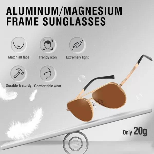 DUCO Mens Sunglasses Retro Oversized Metal Frame Vintage Polarized Sunglasses for Women Fashion Shades UV Protection DC3039Gold Frame Brown Lens