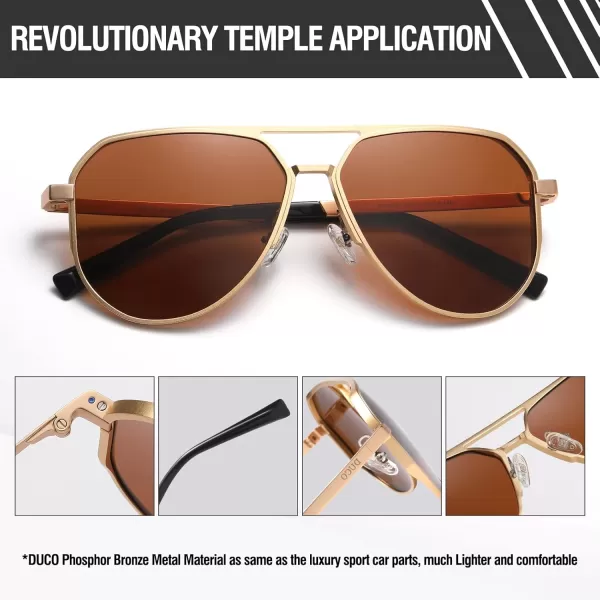 DUCO Mens Sunglasses Retro Oversized Metal Frame Vintage Polarized Sunglasses for Women Fashion Shades UV Protection DC3039Gold Frame Brown Lens