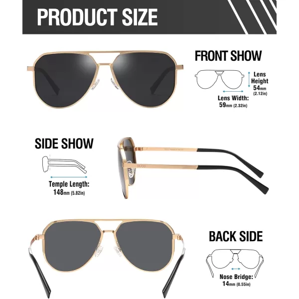 DUCO Mens Sunglasses Retro Oversized Metal Frame Vintage Polarized Sunglasses for Women Fashion Shades UV Protection DC3039Gold Frame Grey Lens