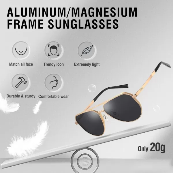 DUCO Mens Sunglasses Retro Oversized Metal Frame Vintage Polarized Sunglasses for Women Fashion Shades UV Protection DC3039Gold Frame Grey Lens