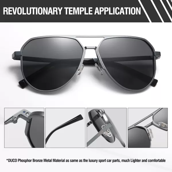 DUCO Mens Sunglasses Retro Oversized Metal Frame Vintage Polarized Sunglasses for Women Fashion Shades UV Protection DC3039Gunmetal Frame Grey Lens