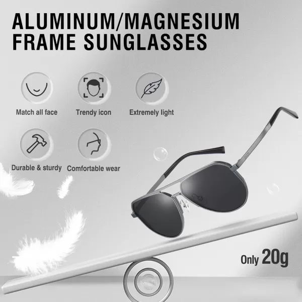 DUCO Mens Sunglasses Retro Oversized Metal Frame Vintage Polarized Sunglasses for Women Fashion Shades UV Protection DC3039Gunmetal Frame Grey Lens