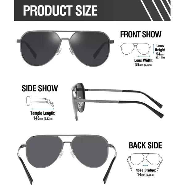 DUCO Mens Sunglasses Retro Oversized Metal Frame Vintage Polarized Sunglasses for Women Fashion Shades UV Protection DC3039Gunmetal Frame Grey Lens
