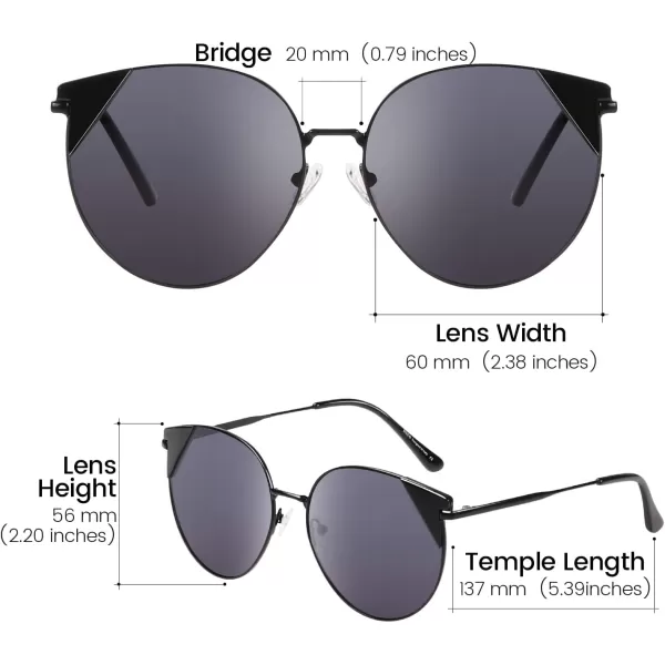DUCO Oversized Cat Eye Sunglasses for Women Retro Round Polarized Sun Glasses UV400 Protection W018Black Grey
