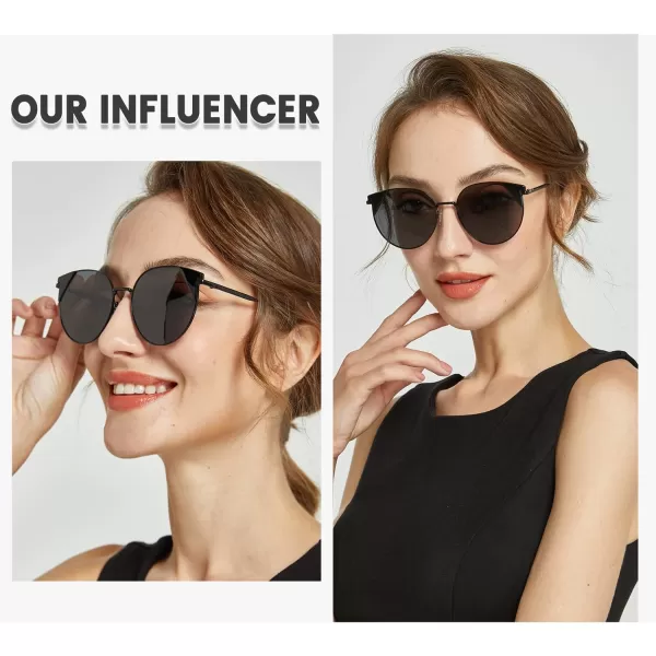 DUCO Oversized Cat Eye Sunglasses for Women Retro Round Polarized Sun Glasses UV400 Protection W018Black Grey