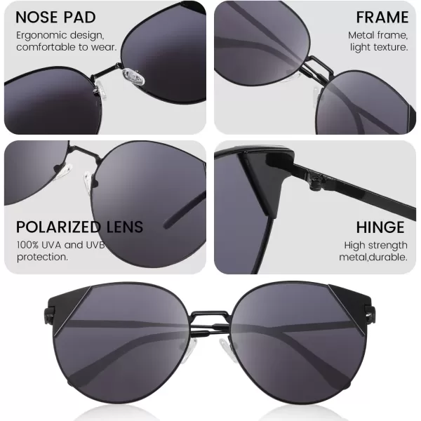 DUCO Oversized Cat Eye Sunglasses for Women Retro Round Polarized Sun Glasses UV400 Protection W018Black Grey