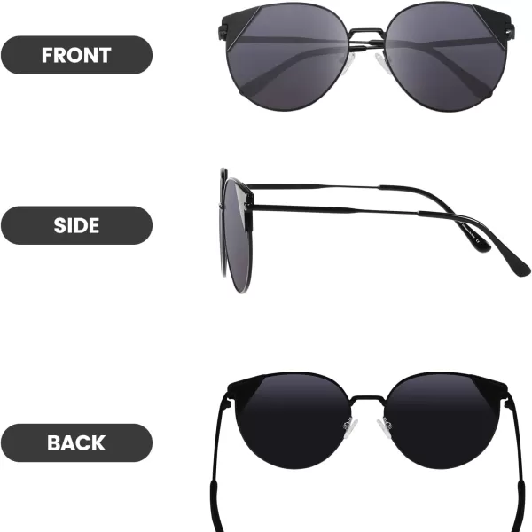 DUCO Oversized Cat Eye Sunglasses for Women Retro Round Polarized Sun Glasses UV400 Protection W018Black Grey