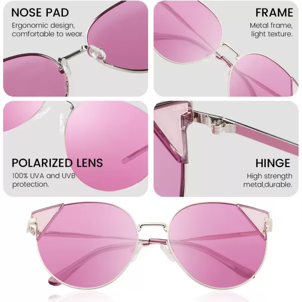 DUCO Oversized Cat Eye Sunglasses for Women Retro Round Polarized Sun Glasses UV400 Protection W018Gold Purple