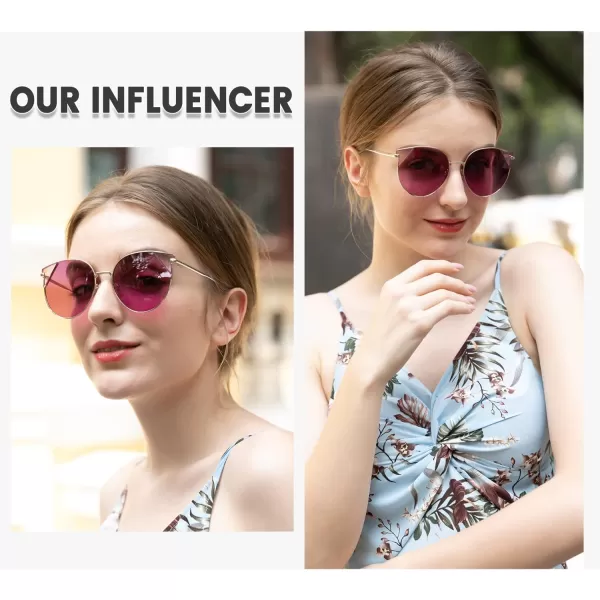 DUCO Oversized Cat Eye Sunglasses for Women Retro Round Polarized Sun Glasses UV400 Protection W018Gold Purple