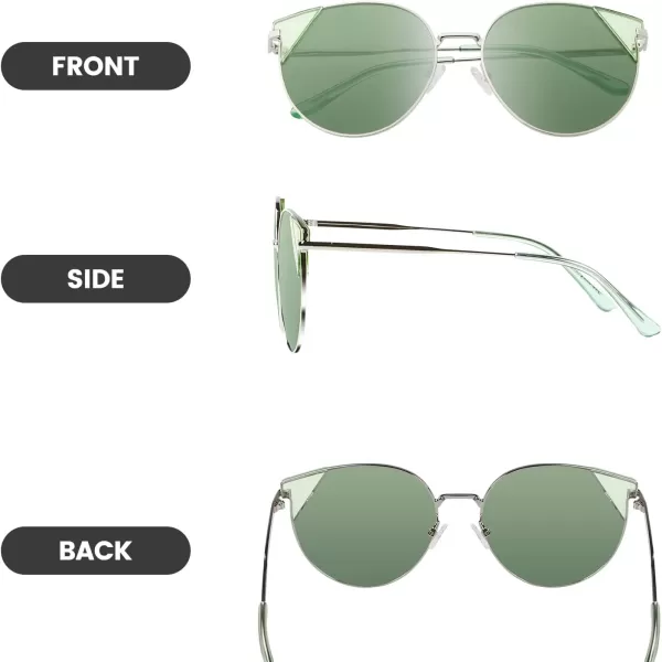 DUCO Oversized Cat Eye Sunglasses for Women Retro Round Polarized Sun Glasses UV400 Protection W018Silver Green