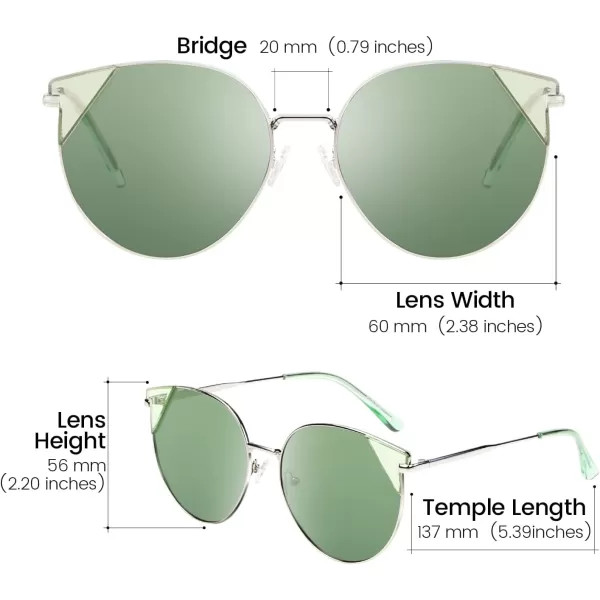 DUCO Oversized Cat Eye Sunglasses for Women Retro Round Polarized Sun Glasses UV400 Protection W018Silver Green