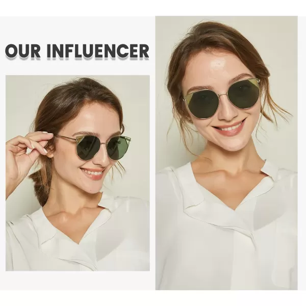 DUCO Oversized Cat Eye Sunglasses for Women Retro Round Polarized Sun Glasses UV400 Protection W018Silver Green