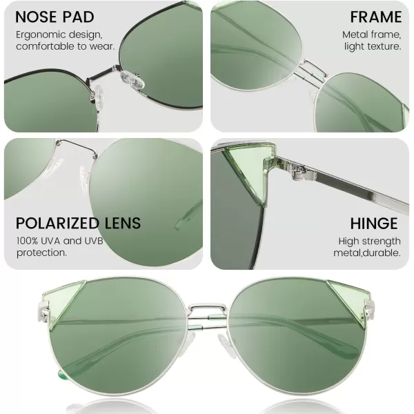 DUCO Oversized Cat Eye Sunglasses for Women Retro Round Polarized Sun Glasses UV400 Protection W018Silver Green