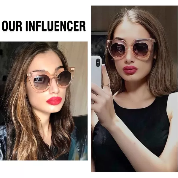 DUCO Oversized Cat Eye Sunglasses for Women Trendy Sunglasses 1201Champagne Frame Brown Lens