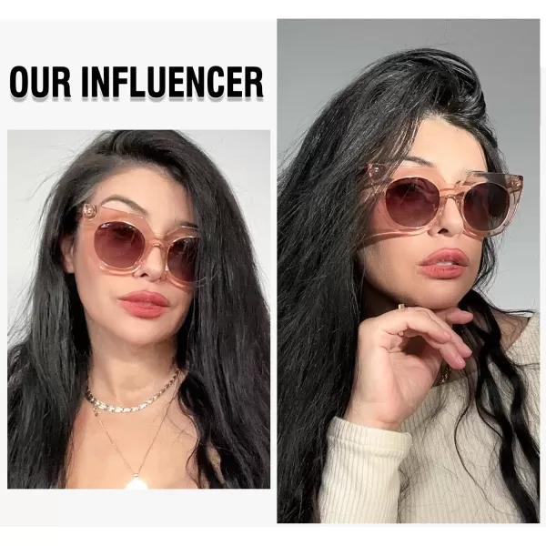 DUCO Oversized Cat Eye Sunglasses for Women Trendy Sunglasses 1201Champagne Frame Brown Lens