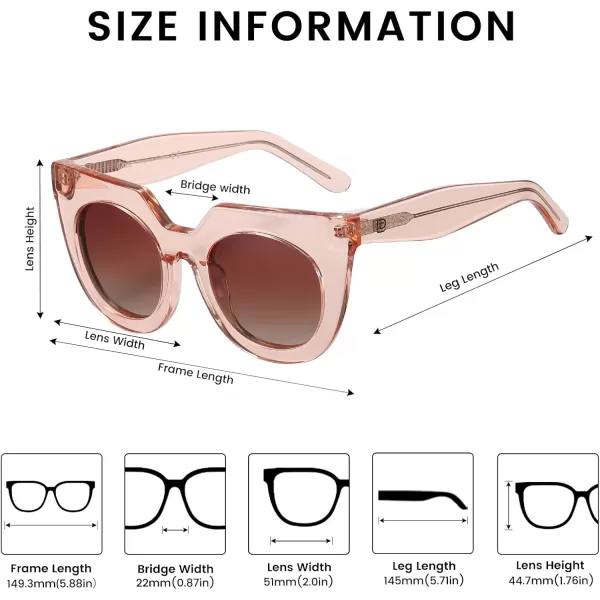 DUCO Oversized Cat Eye Sunglasses for Women Trendy Sunglasses 1201Champagne Frame Brown Lens