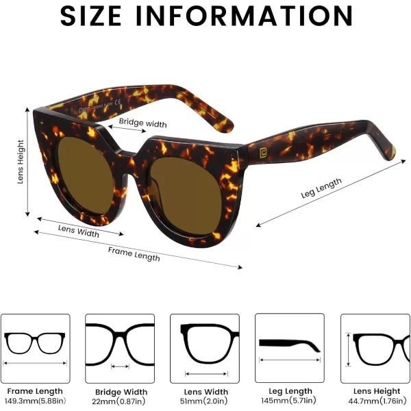 DUCO Oversized Cat Eye Sunglasses for Women Trendy Sunglasses 1201Tortoise Frame Brown Lens