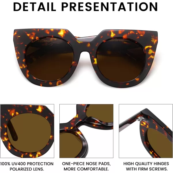 DUCO Oversized Cat Eye Sunglasses for Women Trendy Sunglasses 1201Tortoise Frame Brown Lens