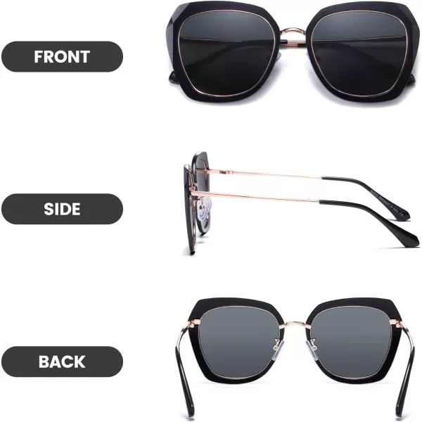 DUCO Oversized Square Polarized Sunglasses for Women Diamond Trim Style UV Protection Designer Sun Glasses DC1225Black Grey