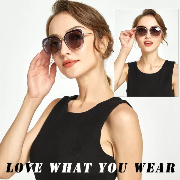 DUCO Oversized Square Polarized Sunglasses for Women Diamond Trim Style UV Protection Designer Sun Glasses DC1225Gradient Black