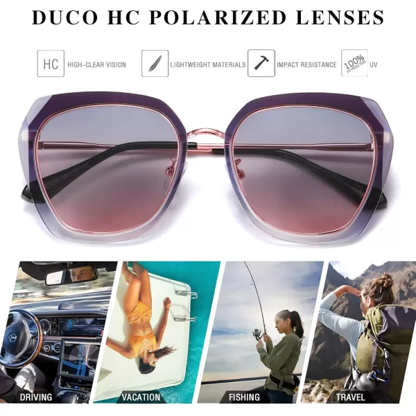 DUCO Oversized Square Polarized Sunglasses for Women Diamond Trim Style UV Protection Designer Sun Glasses DC1225Gradient Black