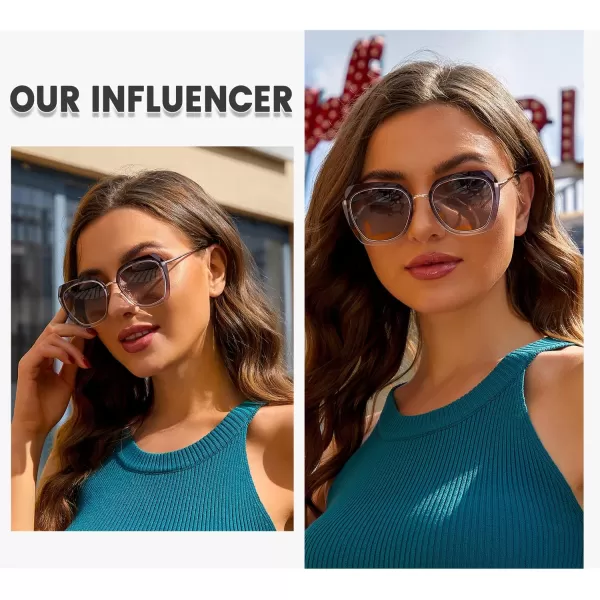 DUCO Oversized Square Polarized Sunglasses for Women Diamond Trim Style UV Protection Designer Sun Glasses DC1225Gradient Black