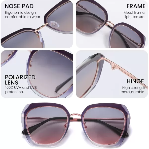 DUCO Oversized Square Polarized Sunglasses for Women Diamond Trim Style UV Protection Designer Sun Glasses DC1225Gradient Black