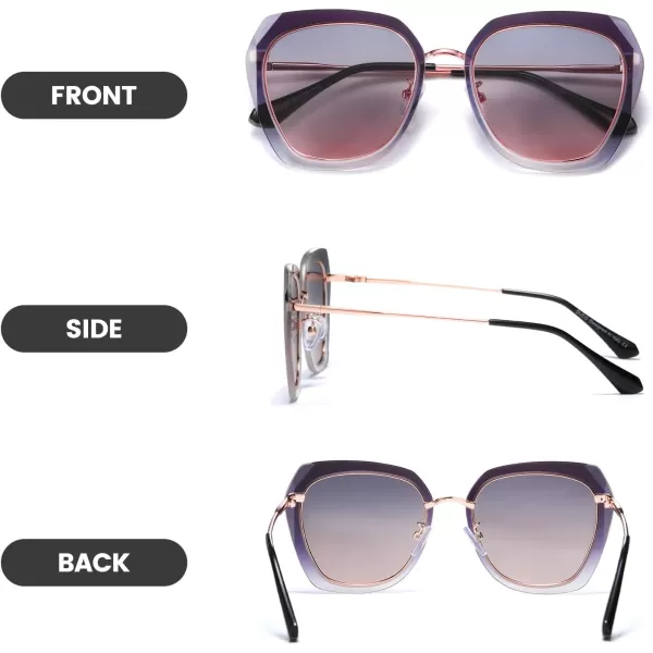 DUCO Oversized Square Polarized Sunglasses for Women Diamond Trim Style UV Protection Designer Sun Glasses DC1225Gradient Black