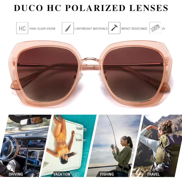 DUCO Oversized Square Polarized Sunglasses for Women Diamond Trim Style UV Protection Designer Sun Glasses DC1225Transparent Brown