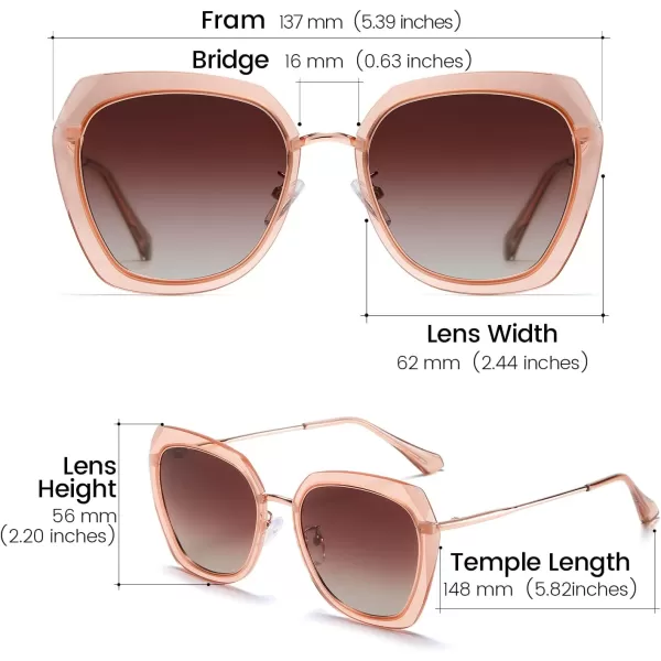 DUCO Oversized Square Polarized Sunglasses for Women Diamond Trim Style UV Protection Designer Sun Glasses DC1225Transparent Brown