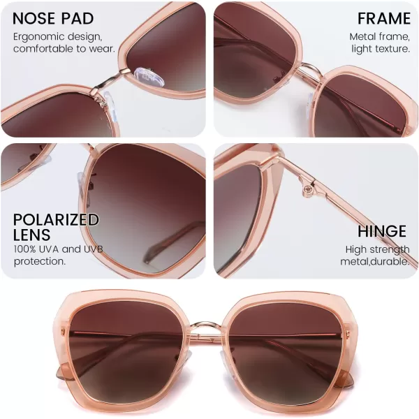DUCO Oversized Square Polarized Sunglasses for Women Diamond Trim Style UV Protection Designer Sun Glasses DC1225Transparent Brown