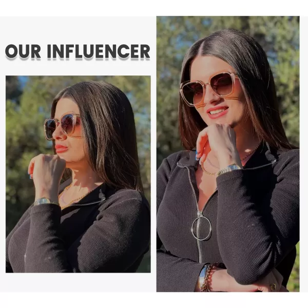 DUCO Oversized Square Polarized Sunglasses for Women Diamond Trim Style UV Protection Designer Sun Glasses DC1225Transparent Brown