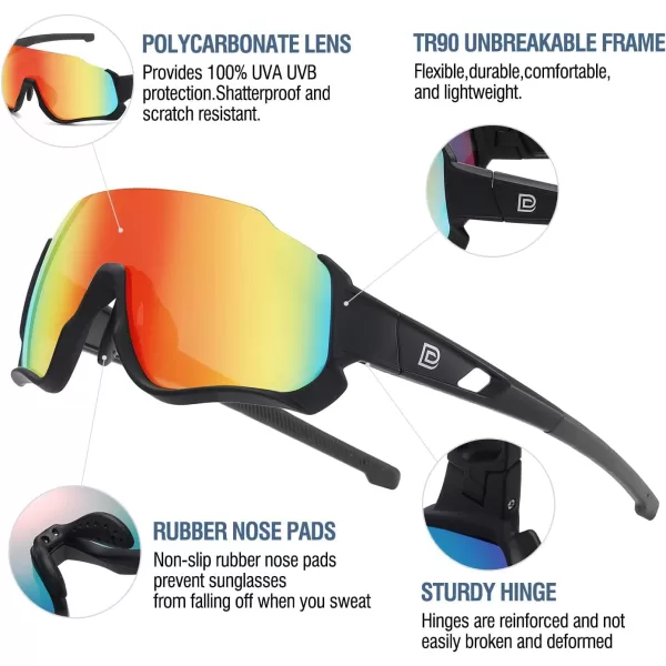 DUCO Polarized Kids Sunglasses Youth Baseball Sun Glasses Sports Teens Cycling Shades Boys Girls with 3 Lenses DK280Black Frame Black Temple Orange Colorful Lens