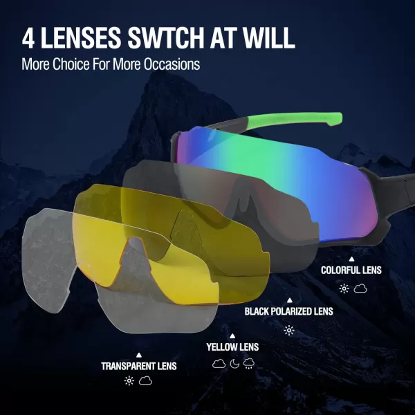 DUCO Polarized Kids Sunglasses Youth Baseball Sun Glasses Sports Teens Cycling Shades Boys Girls with 3 Lenses DK280Black Frame Green Temple Green Colorful Lens