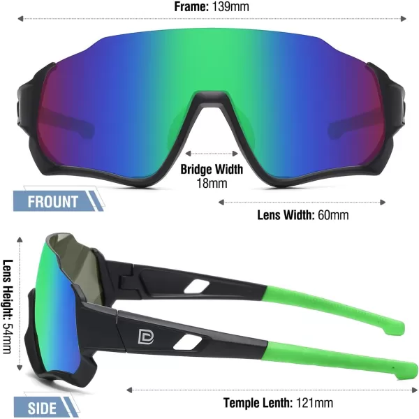 DUCO Polarized Kids Sunglasses Youth Baseball Sun Glasses Sports Teens Cycling Shades Boys Girls with 3 Lenses DK280Black Frame Green Temple Green Colorful Lens