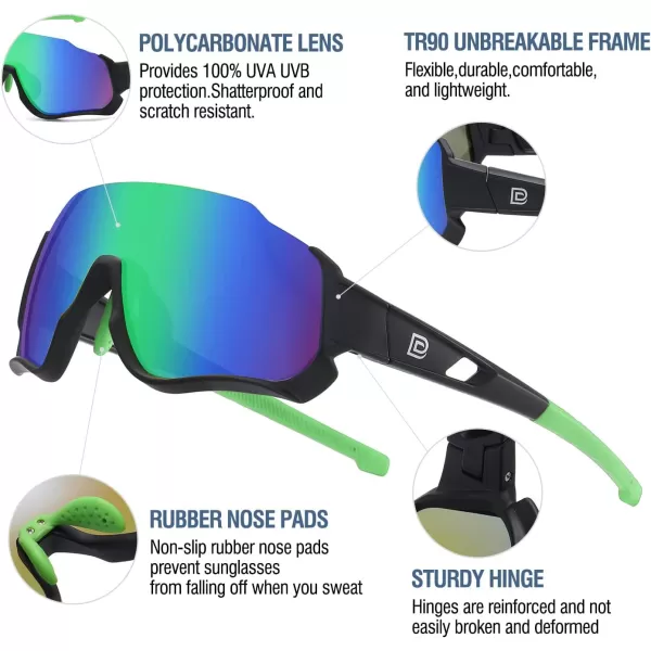 DUCO Polarized Kids Sunglasses Youth Baseball Sun Glasses Sports Teens Cycling Shades Boys Girls with 3 Lenses DK280Black Frame Green Temple Green Colorful Lens
