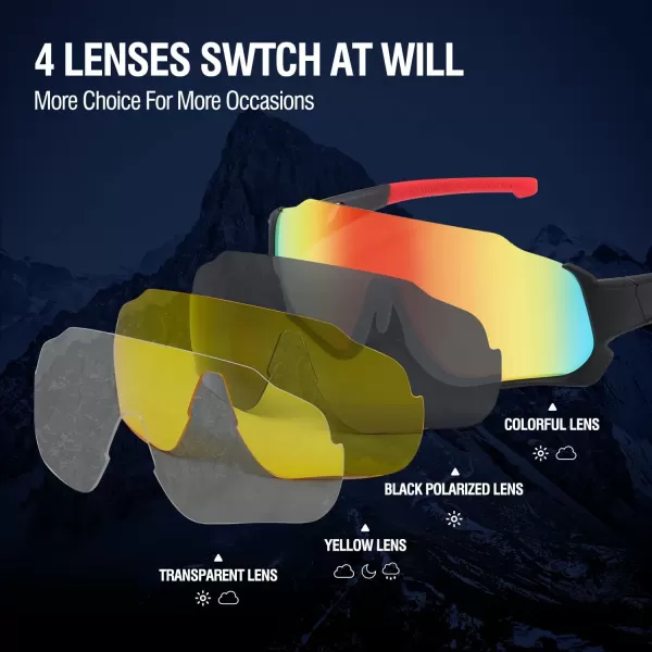 DUCO Polarized Kids Sunglasses Youth Baseball Sun Glasses Sports Teens Cycling Shades Boys Girls with 3 Lenses DK280Black Frame Red Temple Orange Colorful Lens