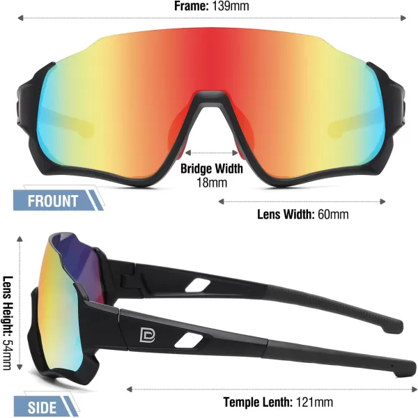DUCO Polarized Kids Sunglasses Youth Baseball Sun Glasses Sports Teens Cycling Shades Boys Girls with 3 Lenses DK280Black Frame Red Temple Orange Colorful Lens