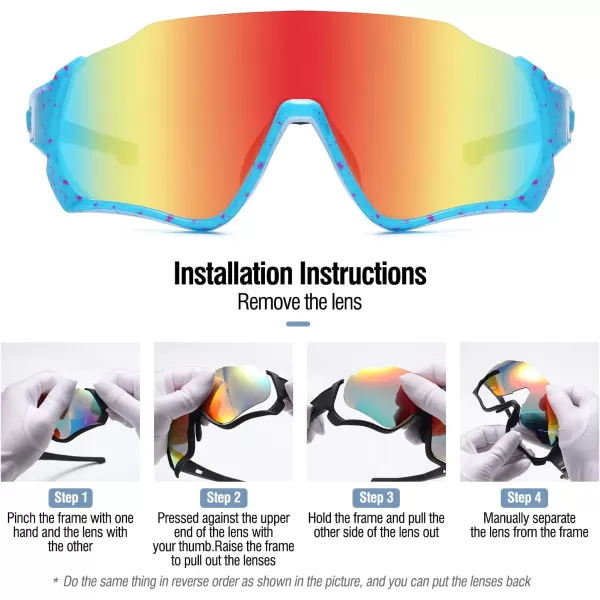 DUCO Polarized Kids Sunglasses Youth Baseball Sun Glasses Sports Teens Cycling Shades Boys Girls with 3 Lenses DK280Blue Frame Blue Temple Orange Colorful Lens