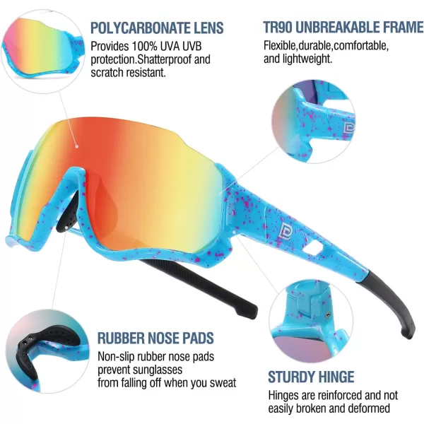 DUCO Polarized Kids Sunglasses Youth Baseball Sun Glasses Sports Teens Cycling Shades Boys Girls with 3 Lenses DK280Blue Frame Blue Temple Orange Colorful Lens