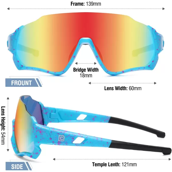 DUCO Polarized Kids Sunglasses Youth Baseball Sun Glasses Sports Teens Cycling Shades Boys Girls with 3 Lenses DK280Blue Frame Blue Temple Orange Colorful Lens